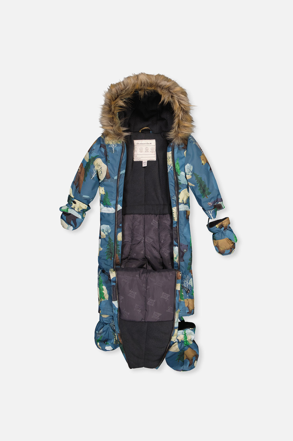 Deux par Deux baby boys' one-piece car-seat snowsuit, blue bear print, alternate view