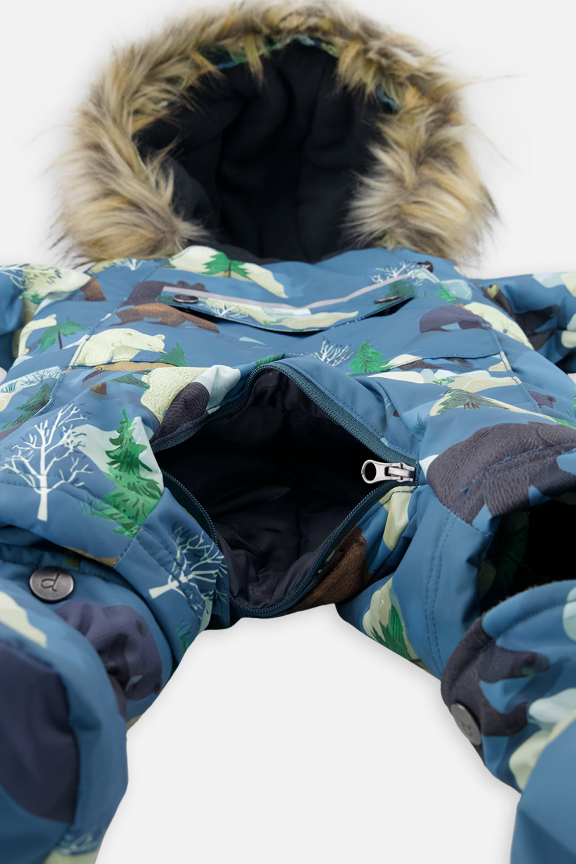 Deux par Deux baby boys' one-piece car-seat snowsuit, blue bear print, another studio view