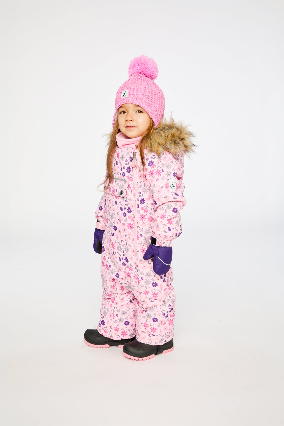 Baby One Piece Snowsuit Adapted For Car Seats Pink Mini Flower Print-2