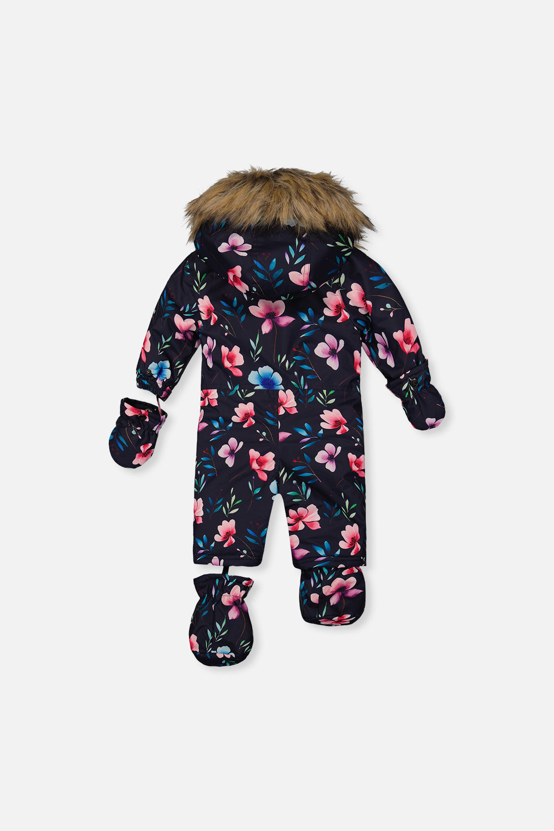 Baby One Piece Snowsuit Adapted For Car Seats Blue Floral Print-4