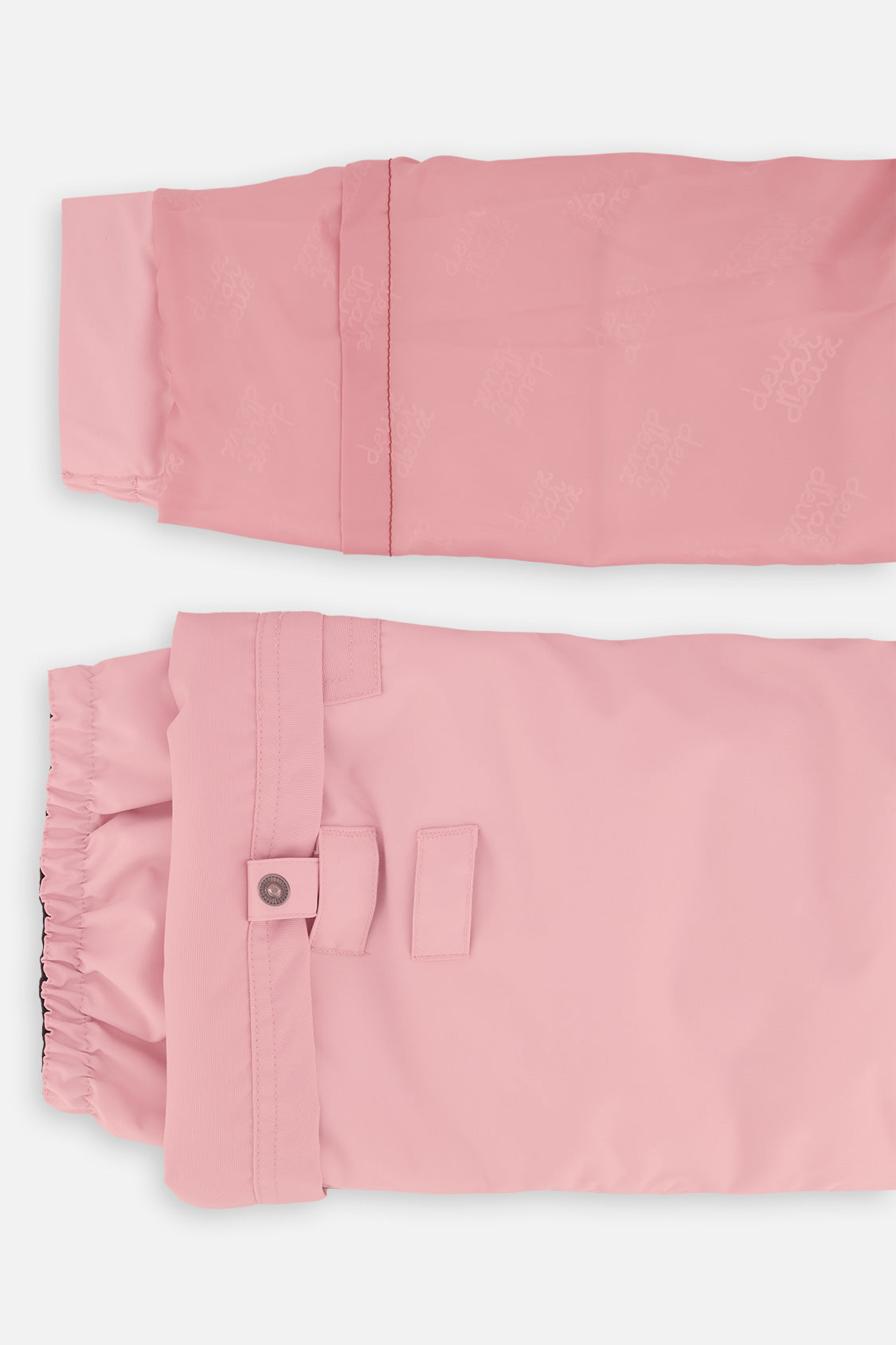 Deux par Deux girls PLAY snowsuit, light pink – sleeve and pant hem extensions for growing room