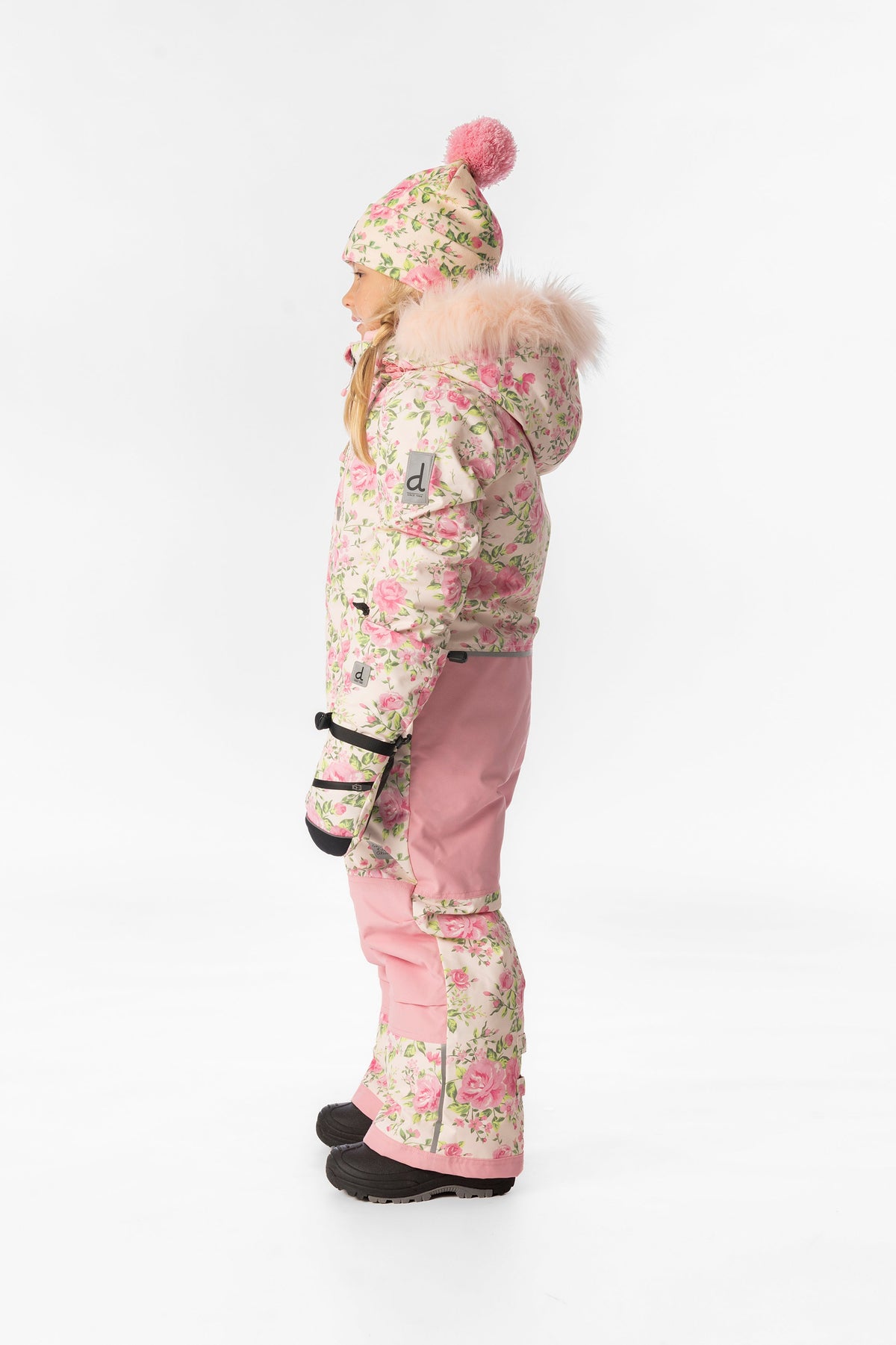 Kids One Piece Play Snowsuit Beige Vintage Rose Print-2