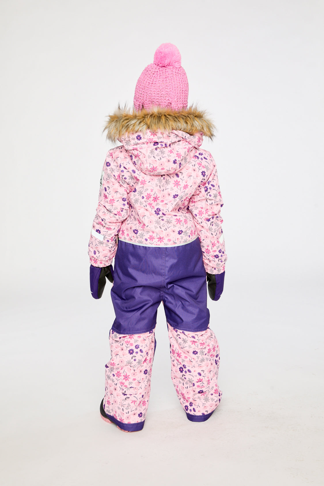 Kids One Piece Play Snowsuit Pink Mini Flower Print-3