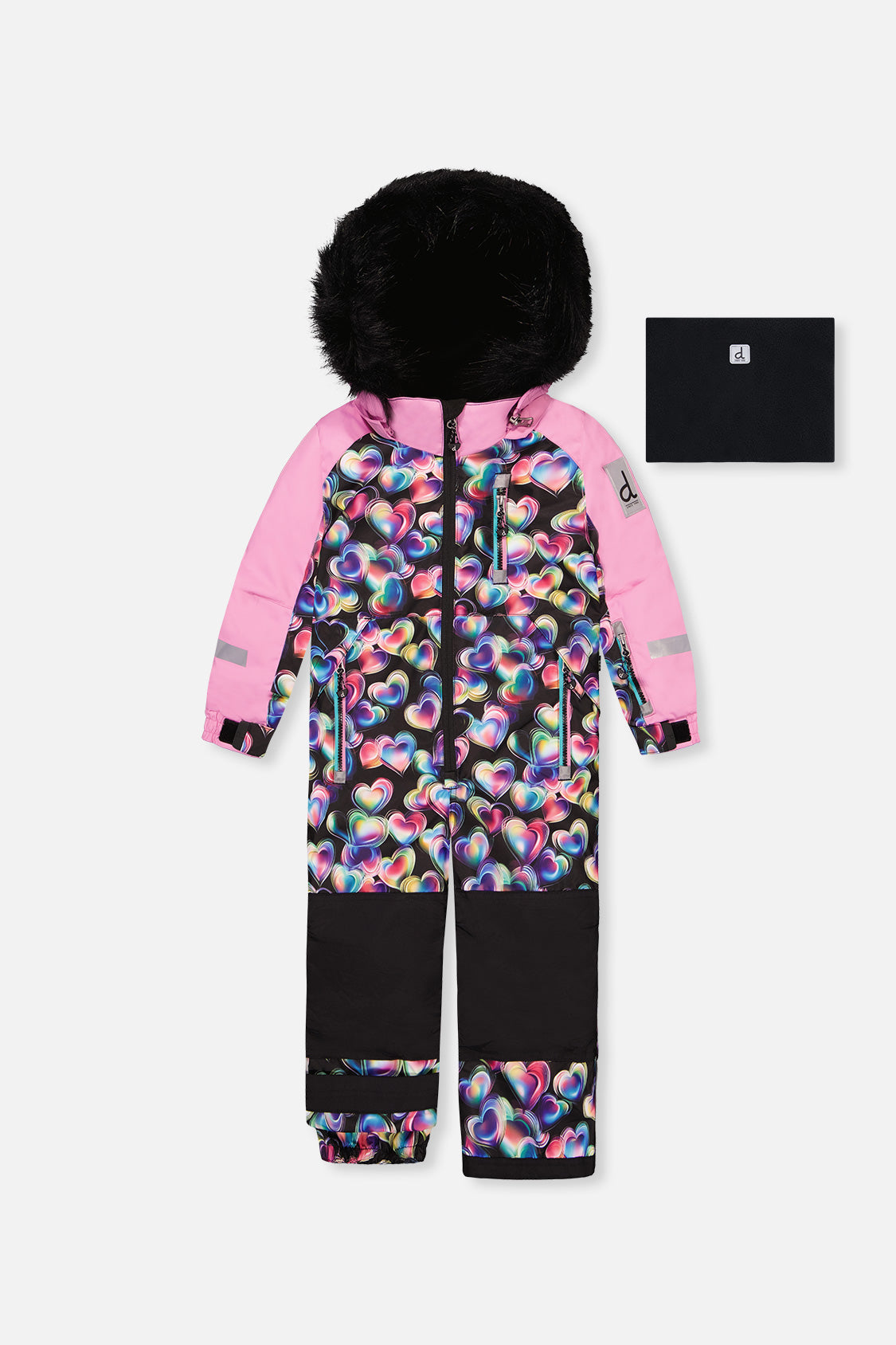Kids One Piece Play Snowsuit Black Heart Print-0