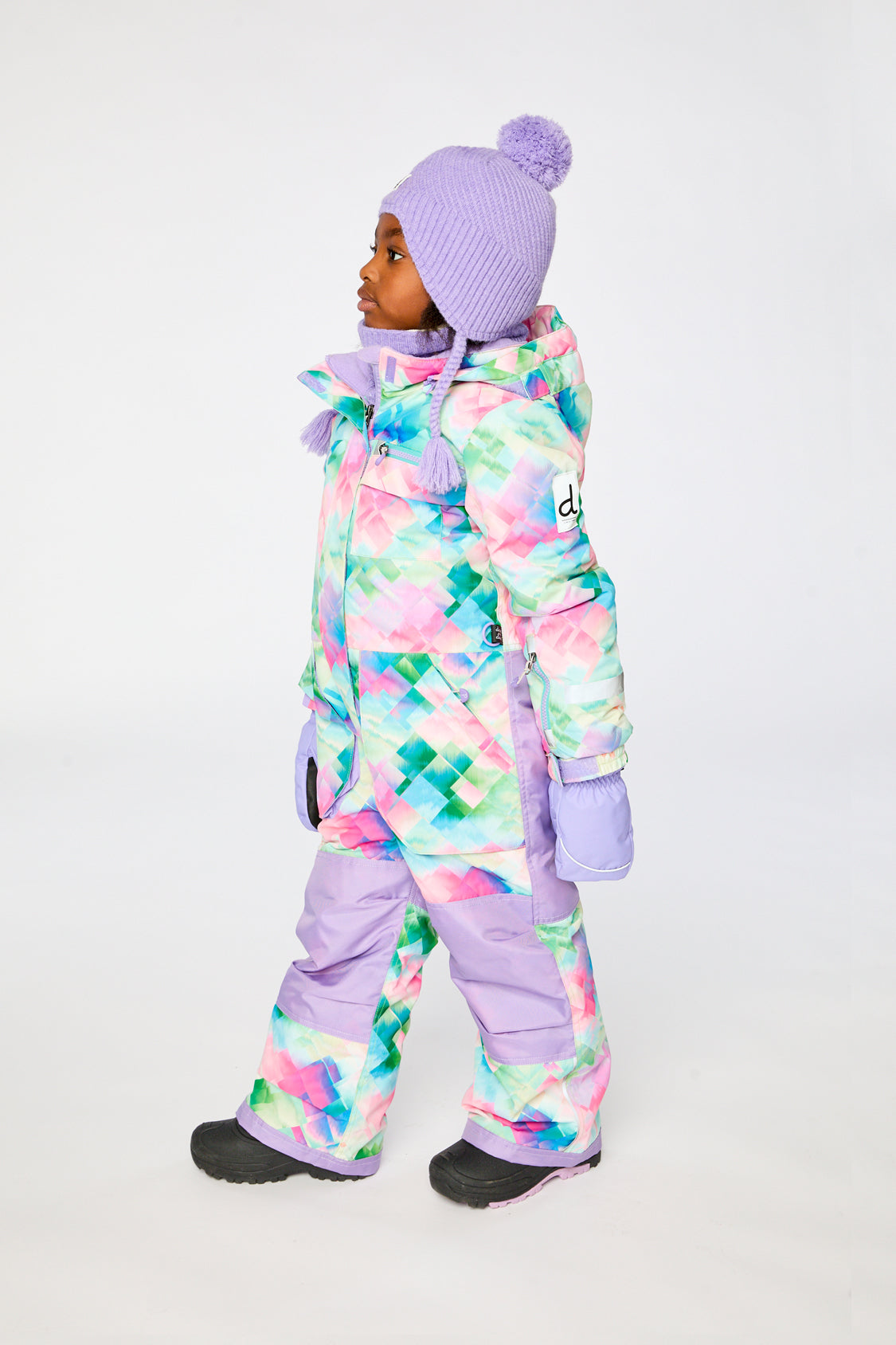 Kids One Piece Play Snowsuit Multicolor Diamond Print-2