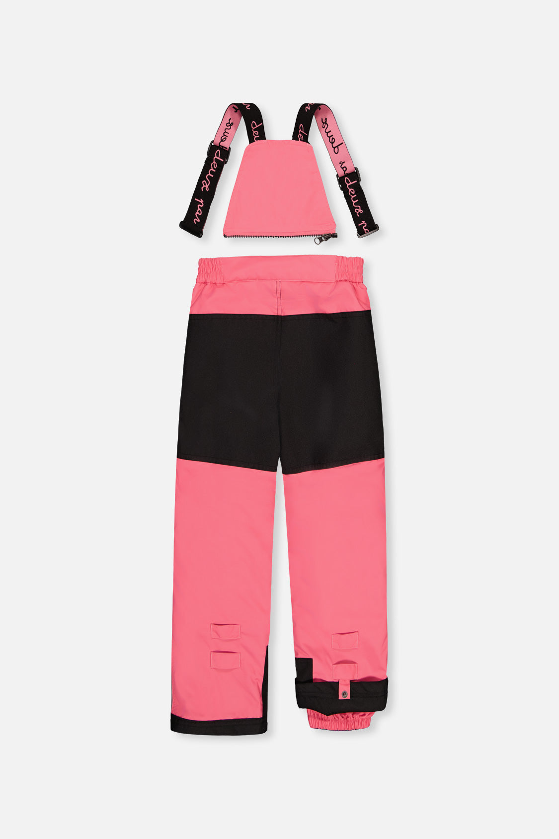 Deux par Deux girls' PLAY snowsuit, black zebra-print jacket with pink pants, alternate angle
