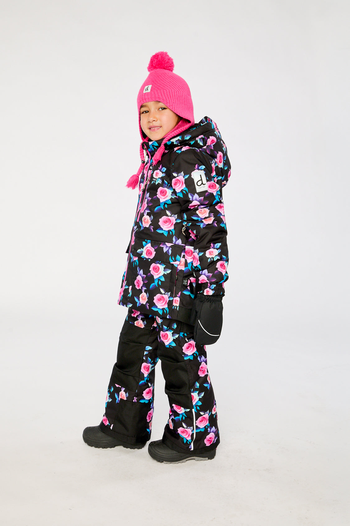 Two Piece Play Snowsuit Black Rose Print-2