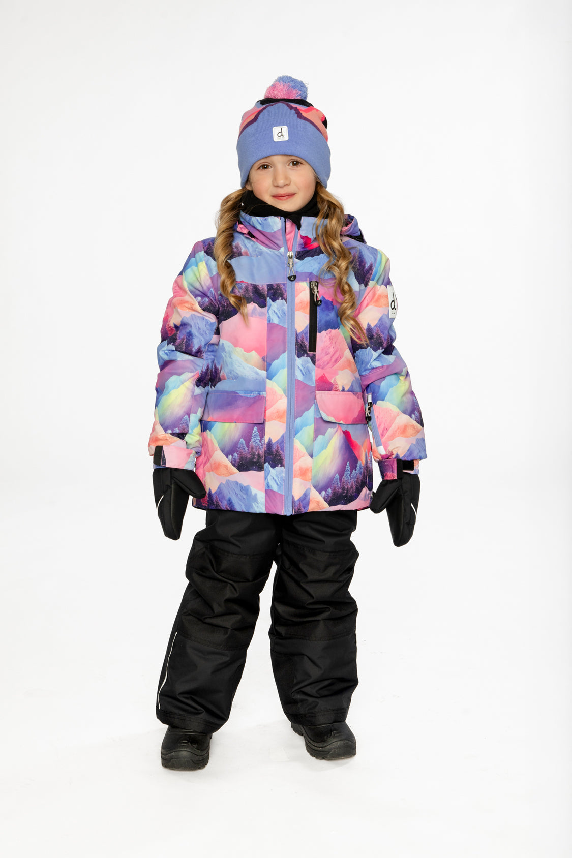 Two Piece Play Snowsuit Pink Mountain Print With Black Pants-1