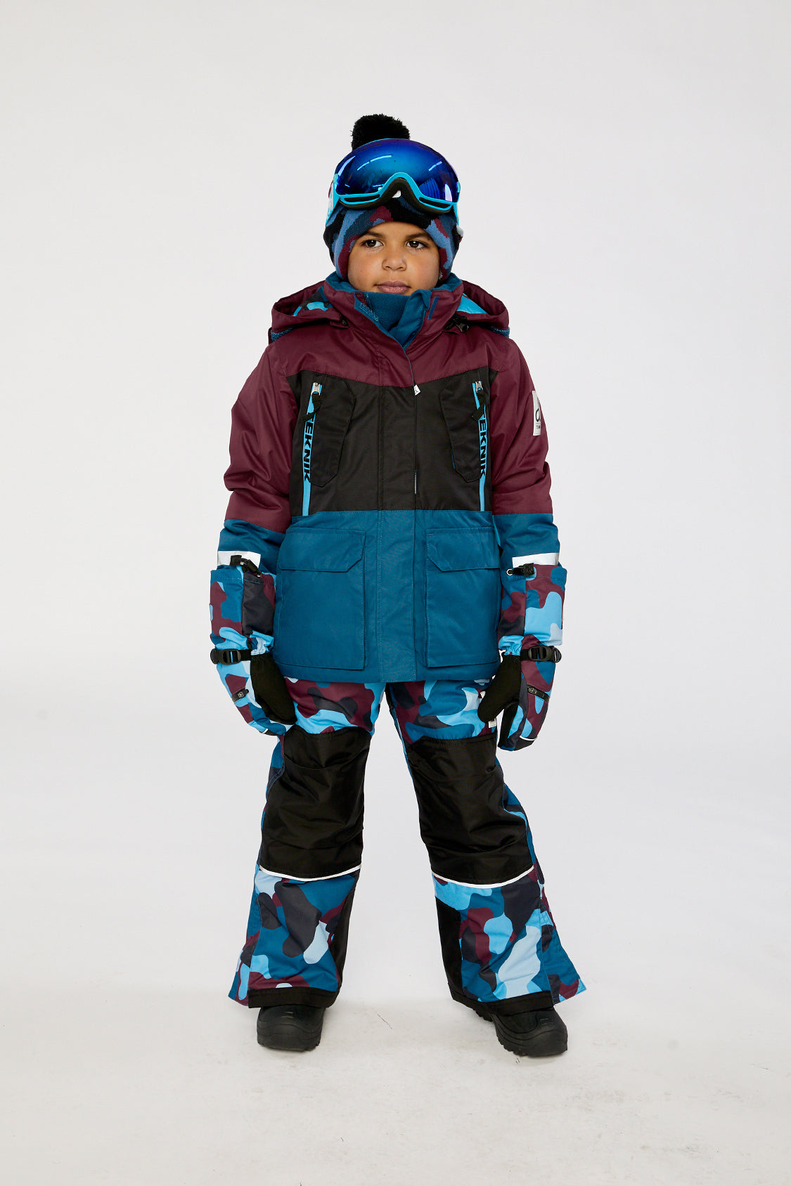 Two Piece Teknik Snowsuit Blue And Red Camouflage-1