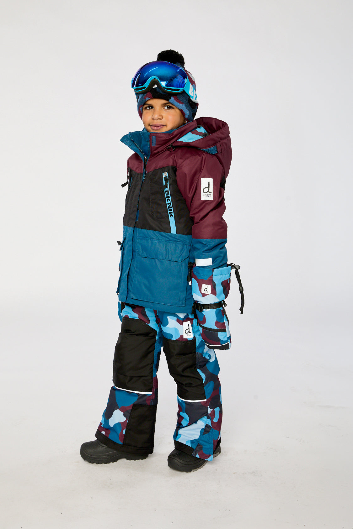 Two Piece Teknik Snowsuit Blue And Red Camouflage-3