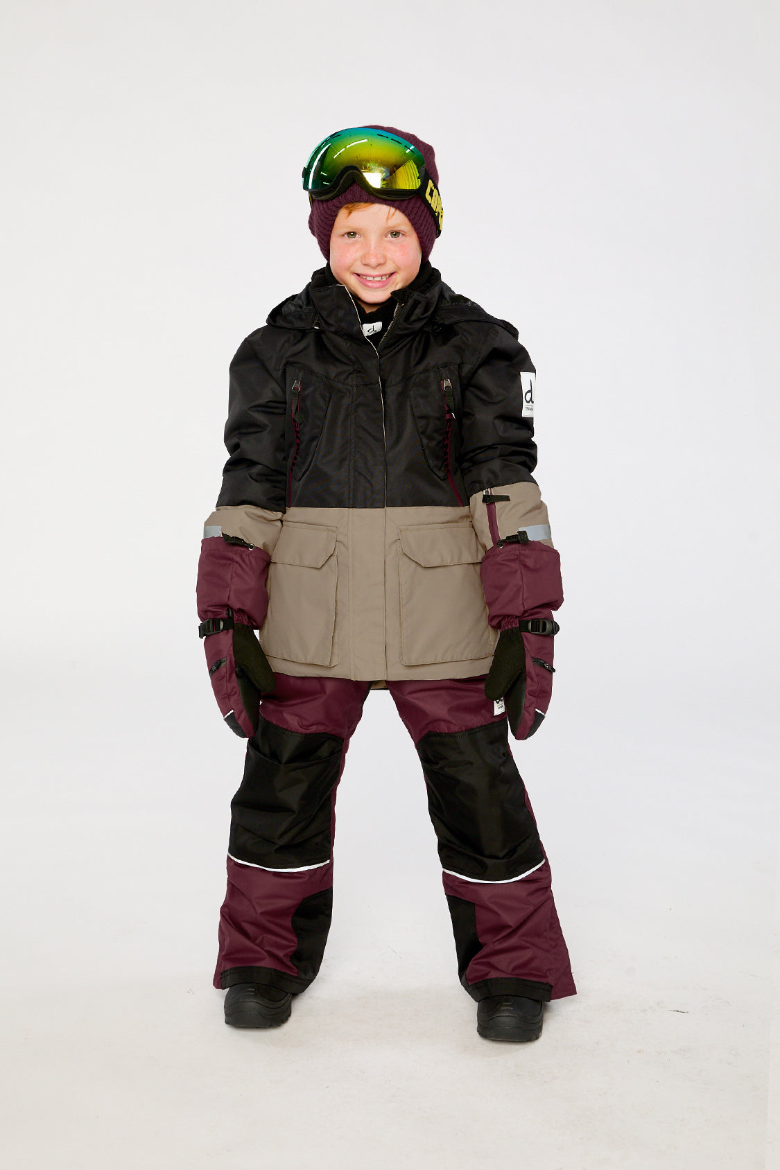 Two Piece Teknik Snowsuit Black Beige And Burgundy-1