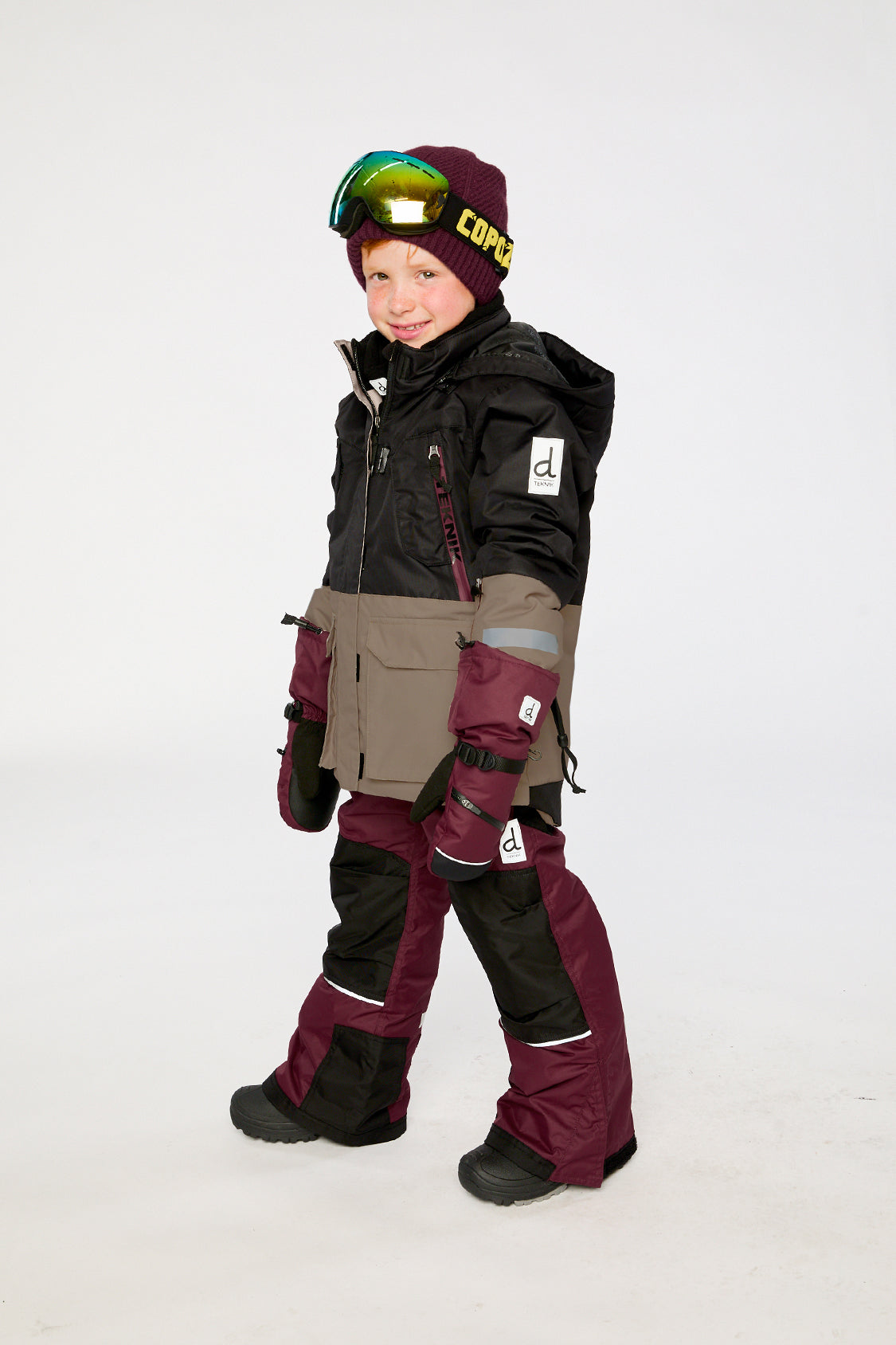 Two Piece Teknik Snowsuit Black Beige And Burgundy-2