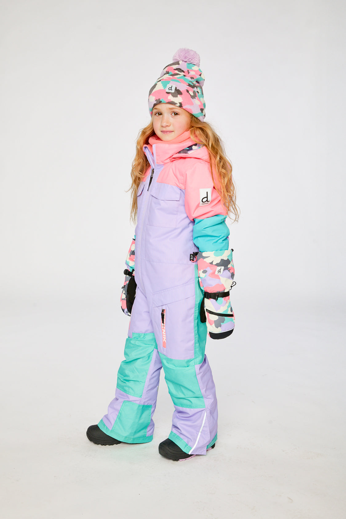 Kids One Piece Teknik Snowsuit Lavender Turquoise And Orange-2