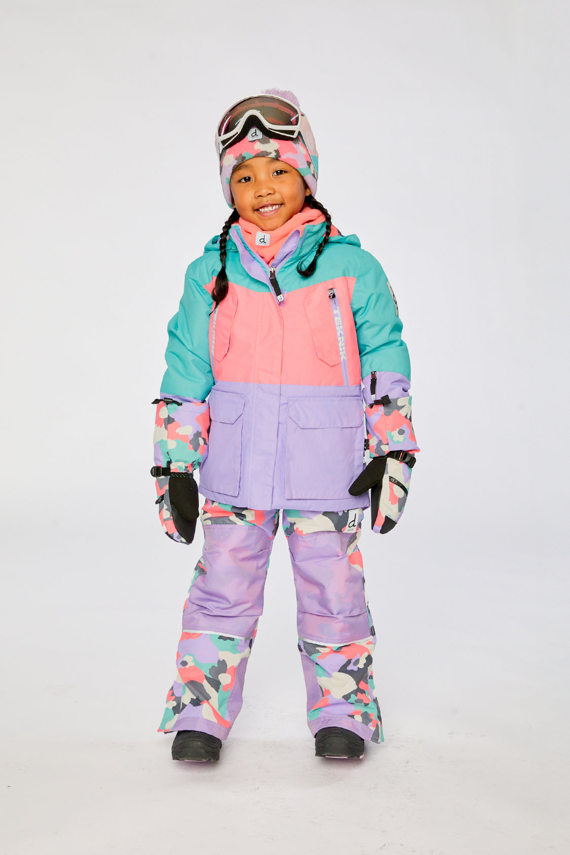 Two Piece Teknik Snowsuit Turquoise Orange And Mauve-1