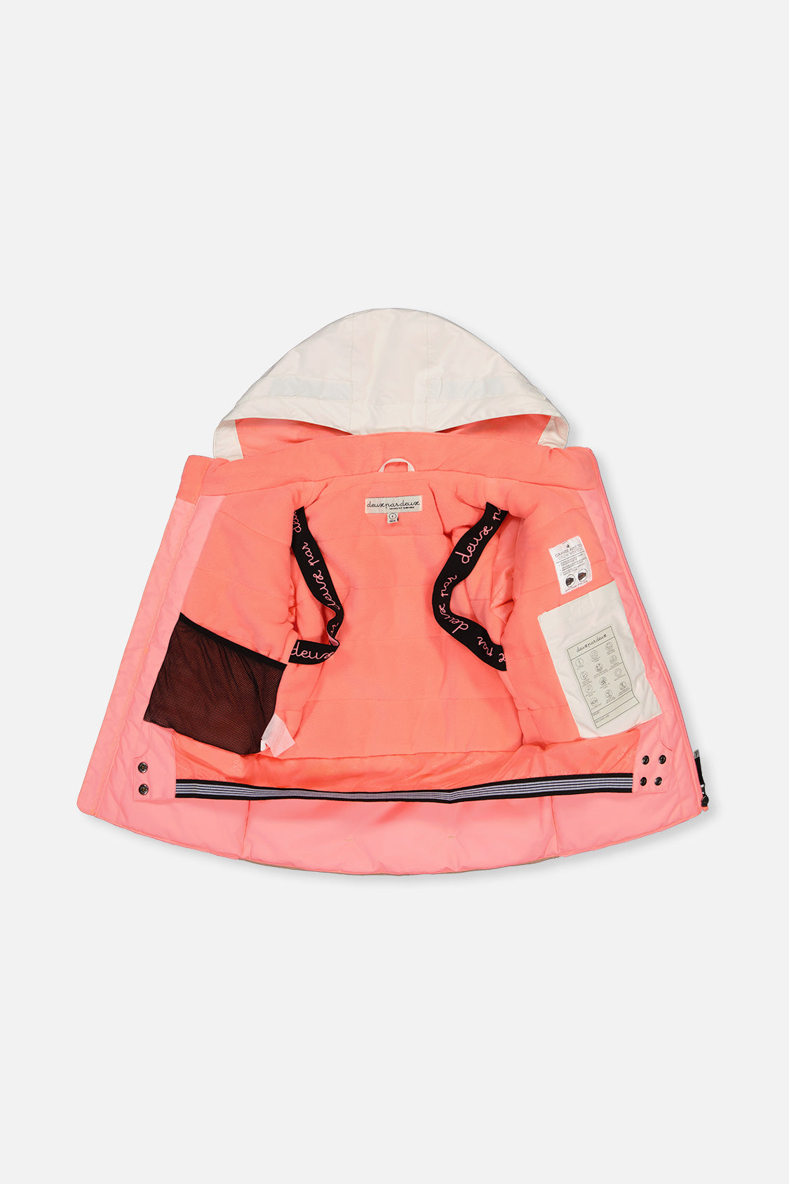 Deux par Deux girls' TEKNIK two-piece snowsuit in off-white and pink, additional angle