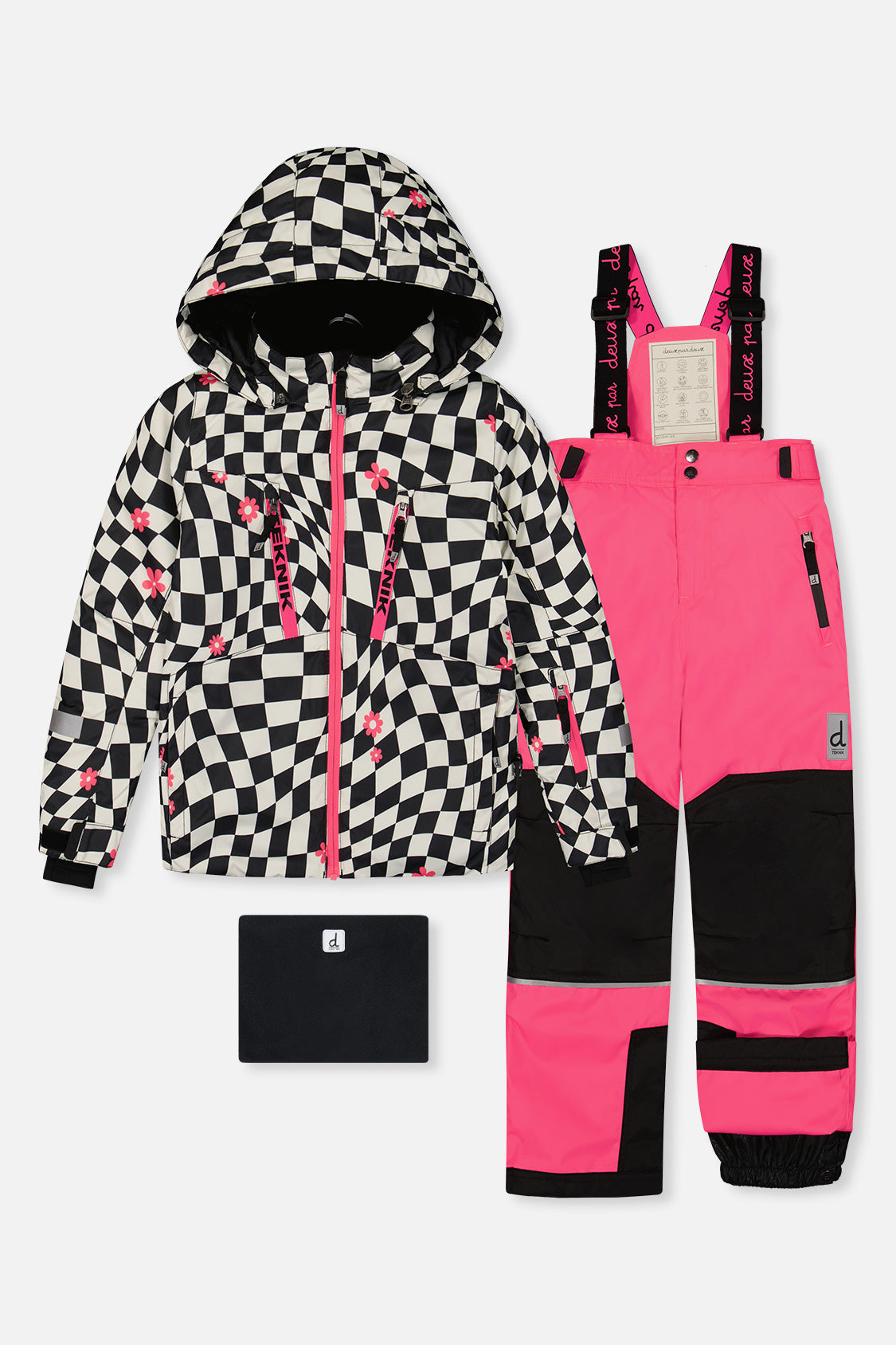 Two Piece Teknik Snowsuit Bright Pink And Checkered-0
