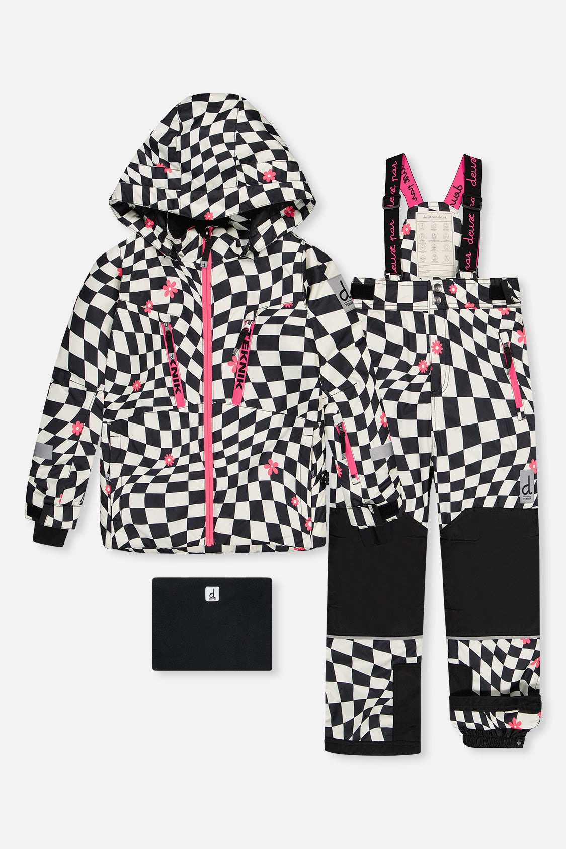 Two Piece Teknik Snowsuit White And Bright Pink Checkered Print-0