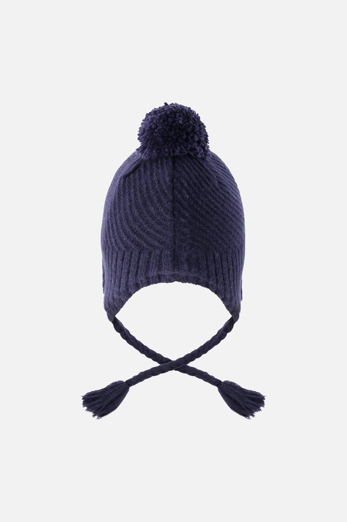 Winter Peruvian Knit Hat With Pompom Navy Blue-2