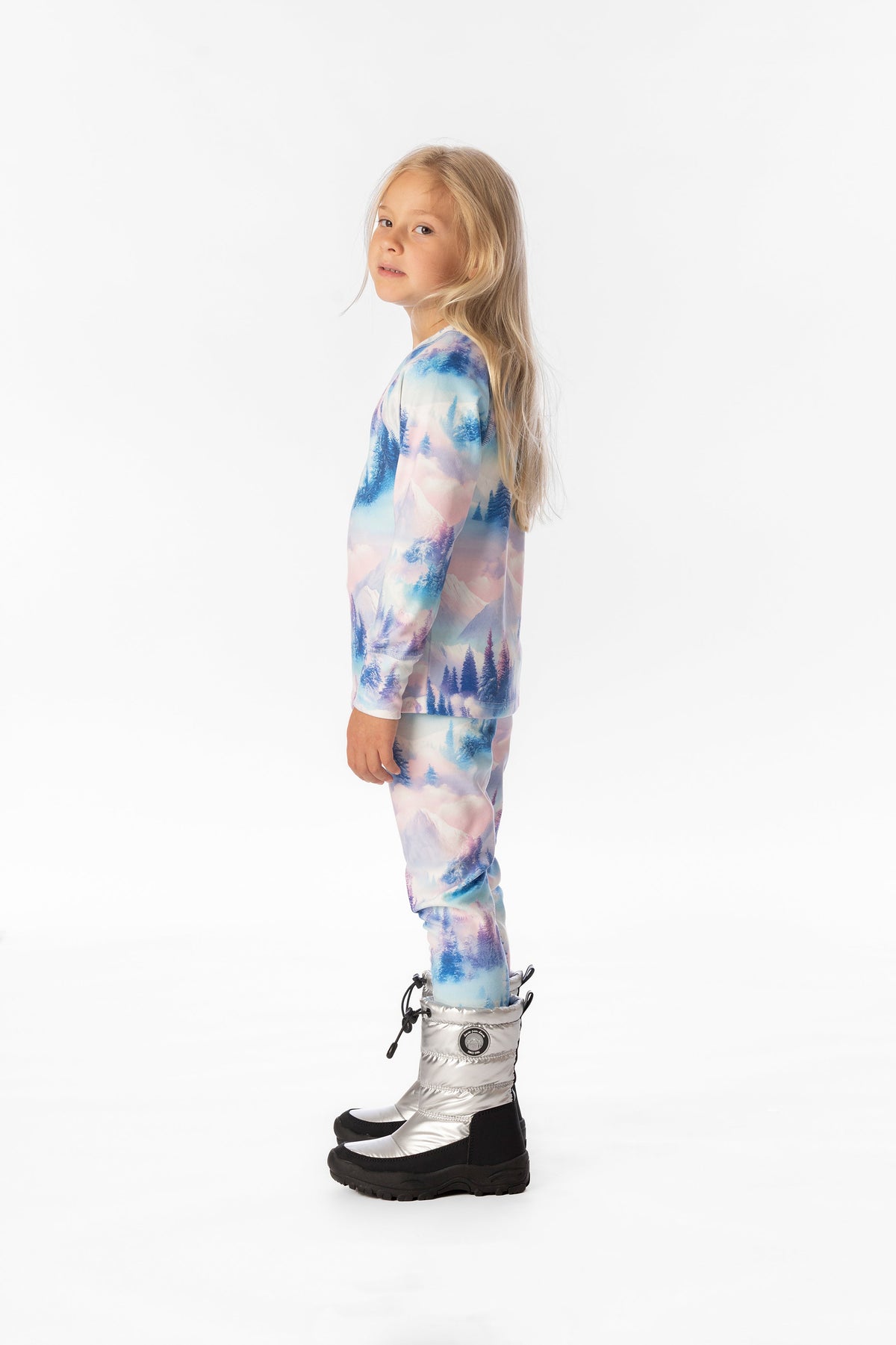 Two Piece Thermal Underwear Blue And Pink Mountain Print-2