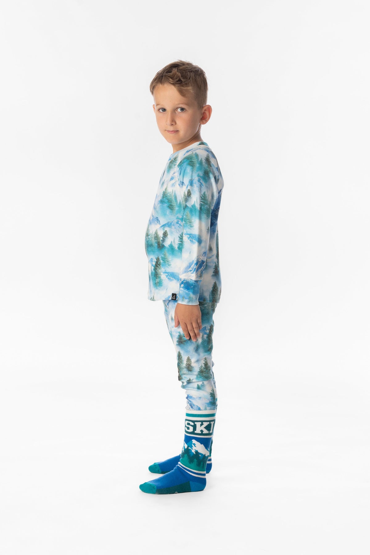 Two Piece Thermal Underwear Blue Mountain Print-2