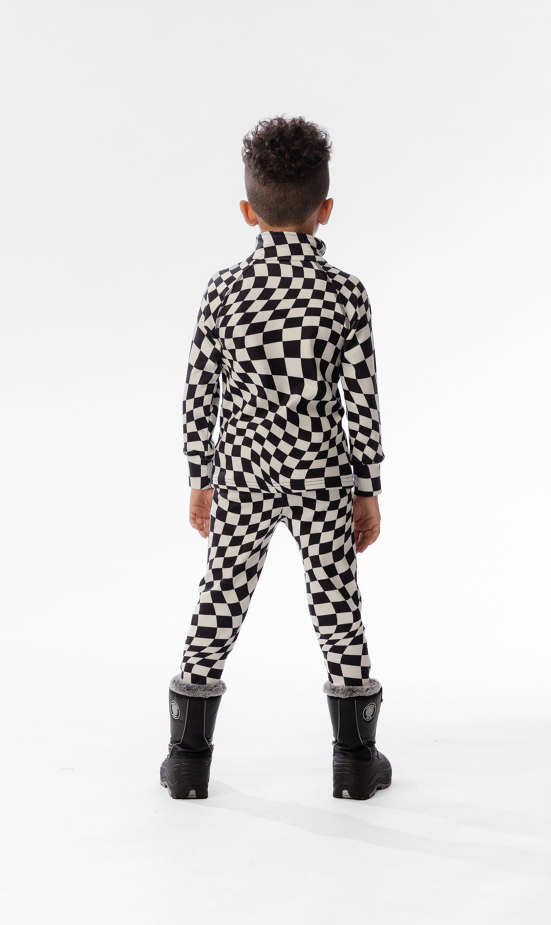 Two Piece Thermal Underwear White Checkered Print-3
