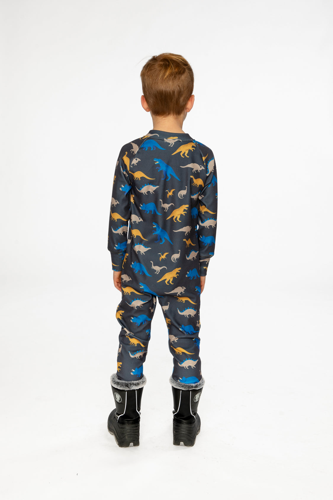 Baby One Piece Thermal Underwear Grey And Blue Dinosaur Print-3