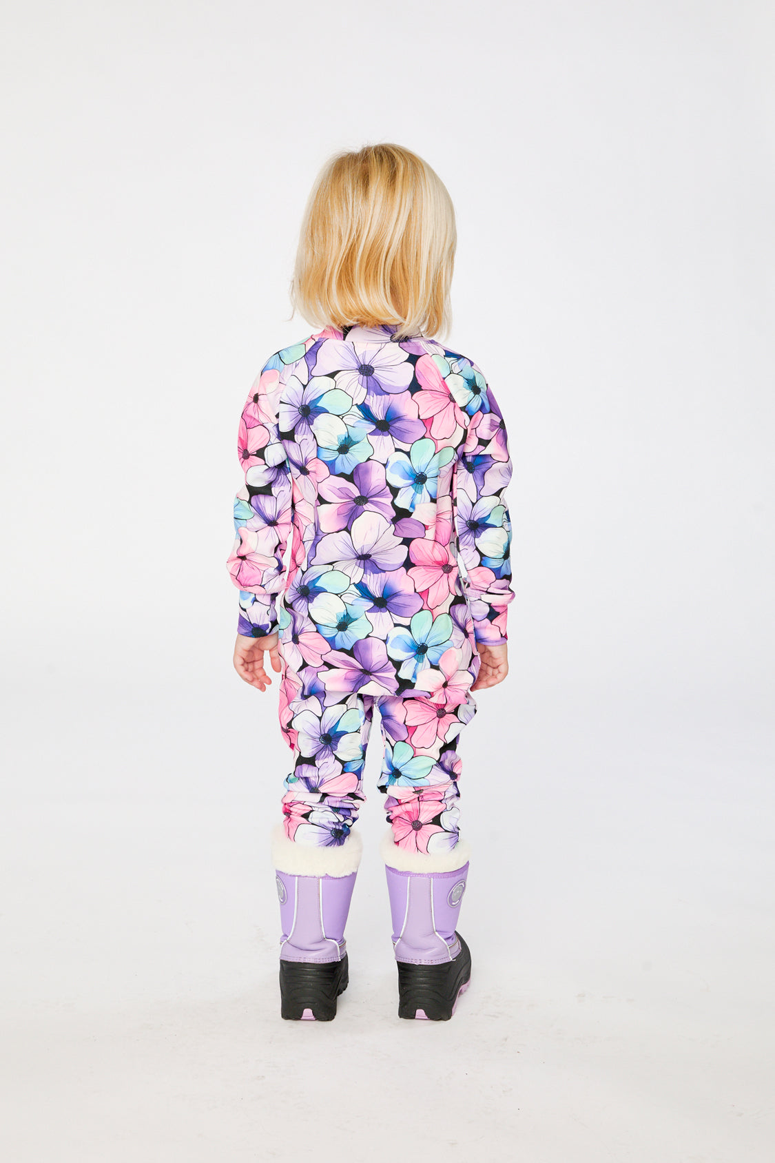 One Piece Thermal Underwear Purple Floral Print-3