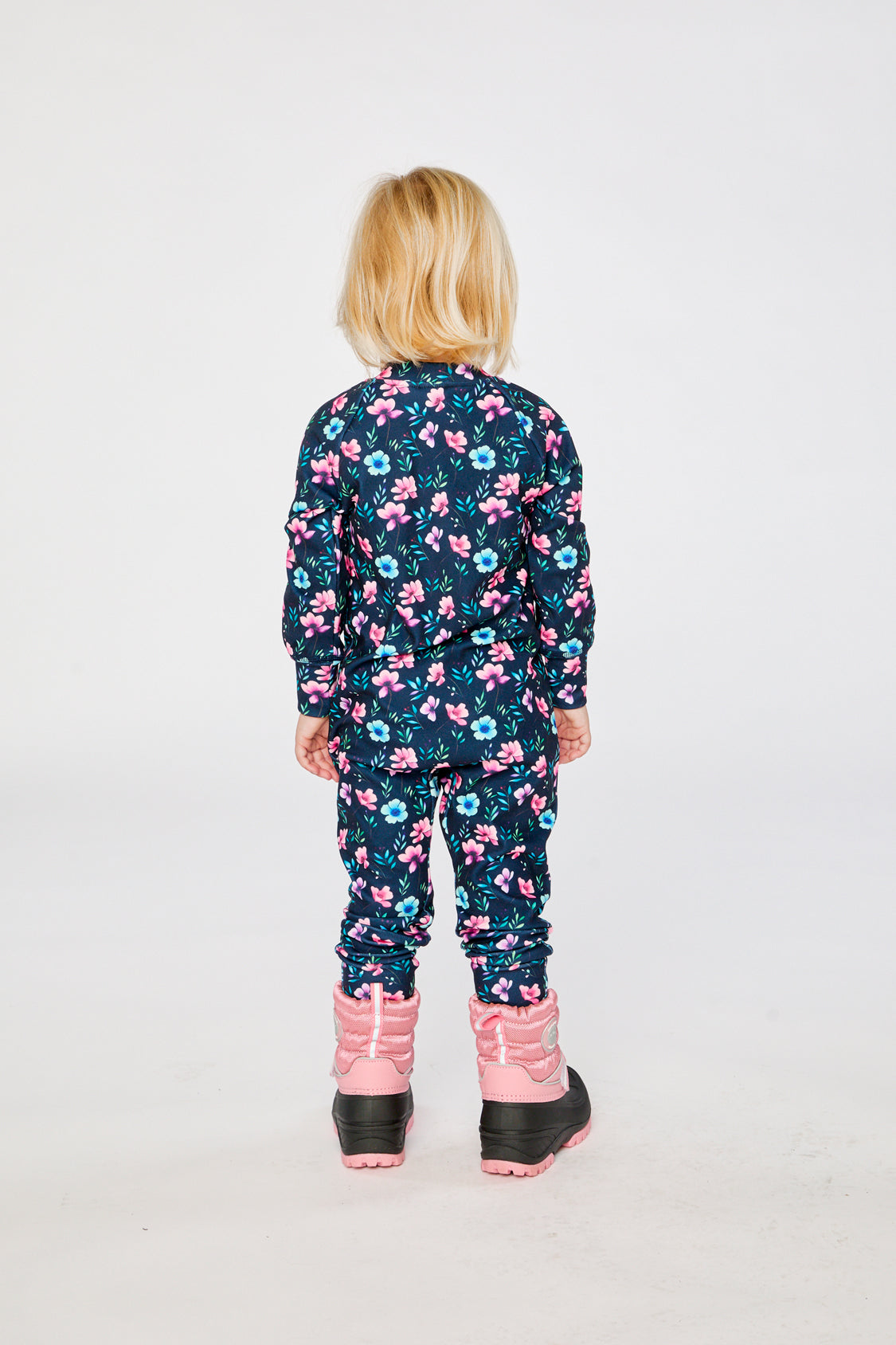 One Piece Thermal Underwear Blue Floral Print-3