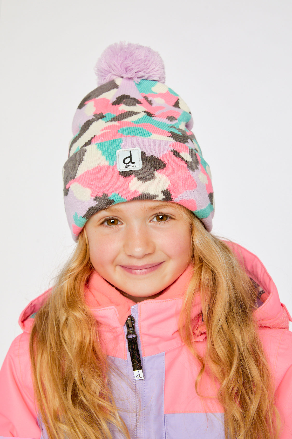 Winter Knit Hat With Pompom Coral Camouflage-1