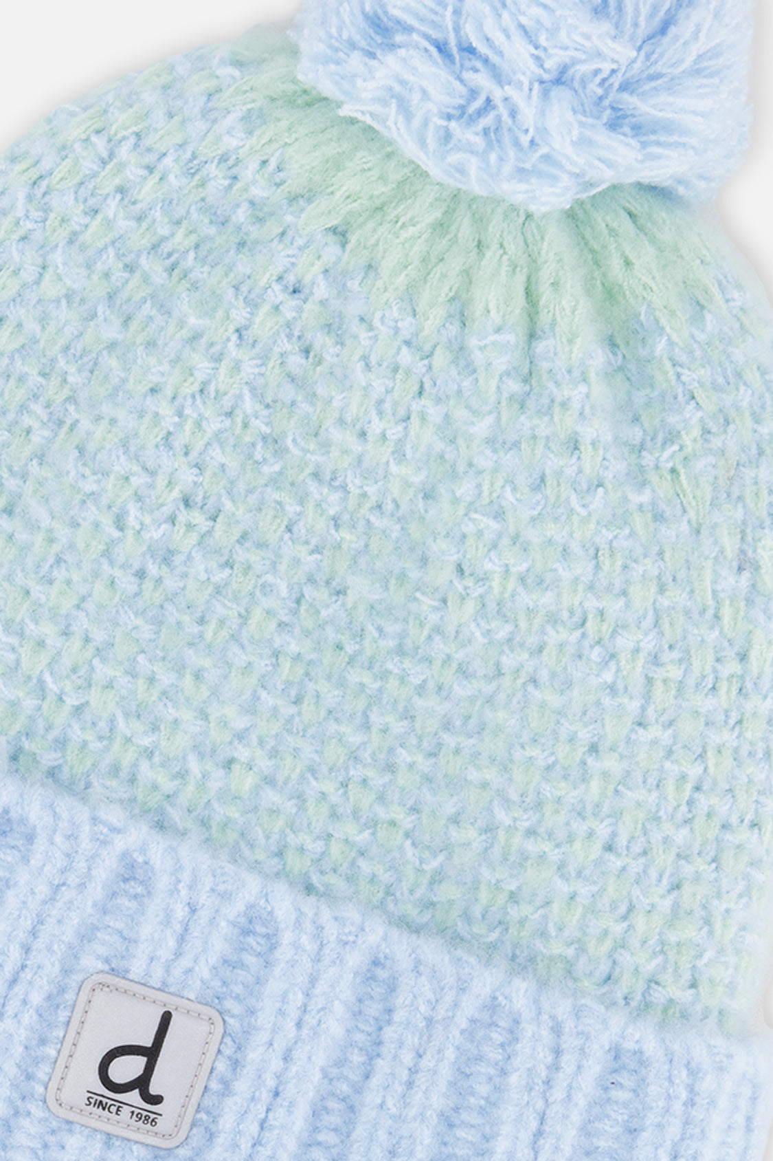 Winter Knit Hat With Pompom Blue Green-3
