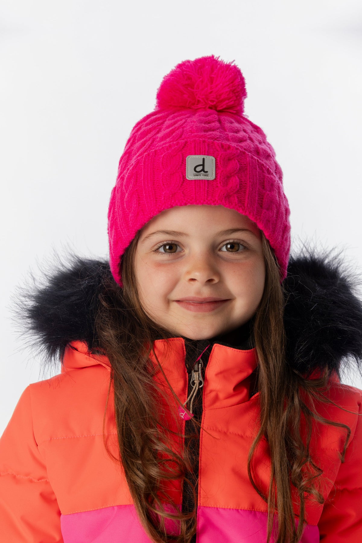 Winter Knit Hat With Pompom Bright Pink-1