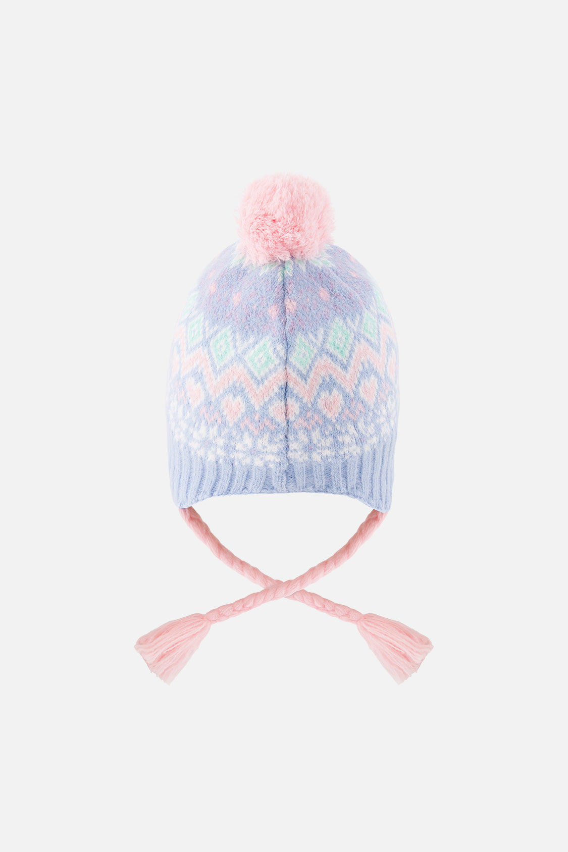 Winter Peruvian Knit Hat With Pompom Light Blue-2