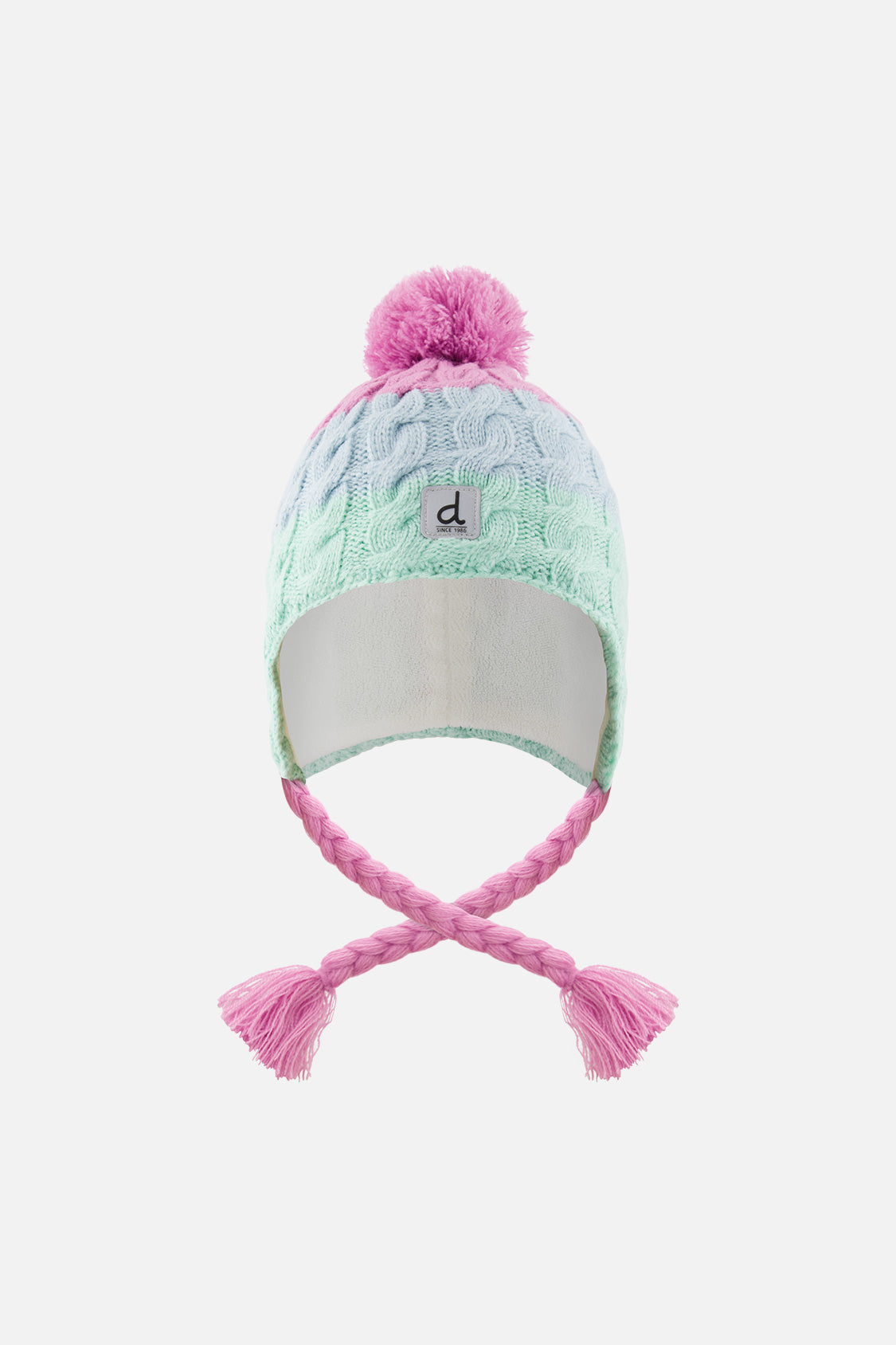Winter Peruvian Knit Hat With Pompom Mint Green, Light Blue And Pinkish Violet-0