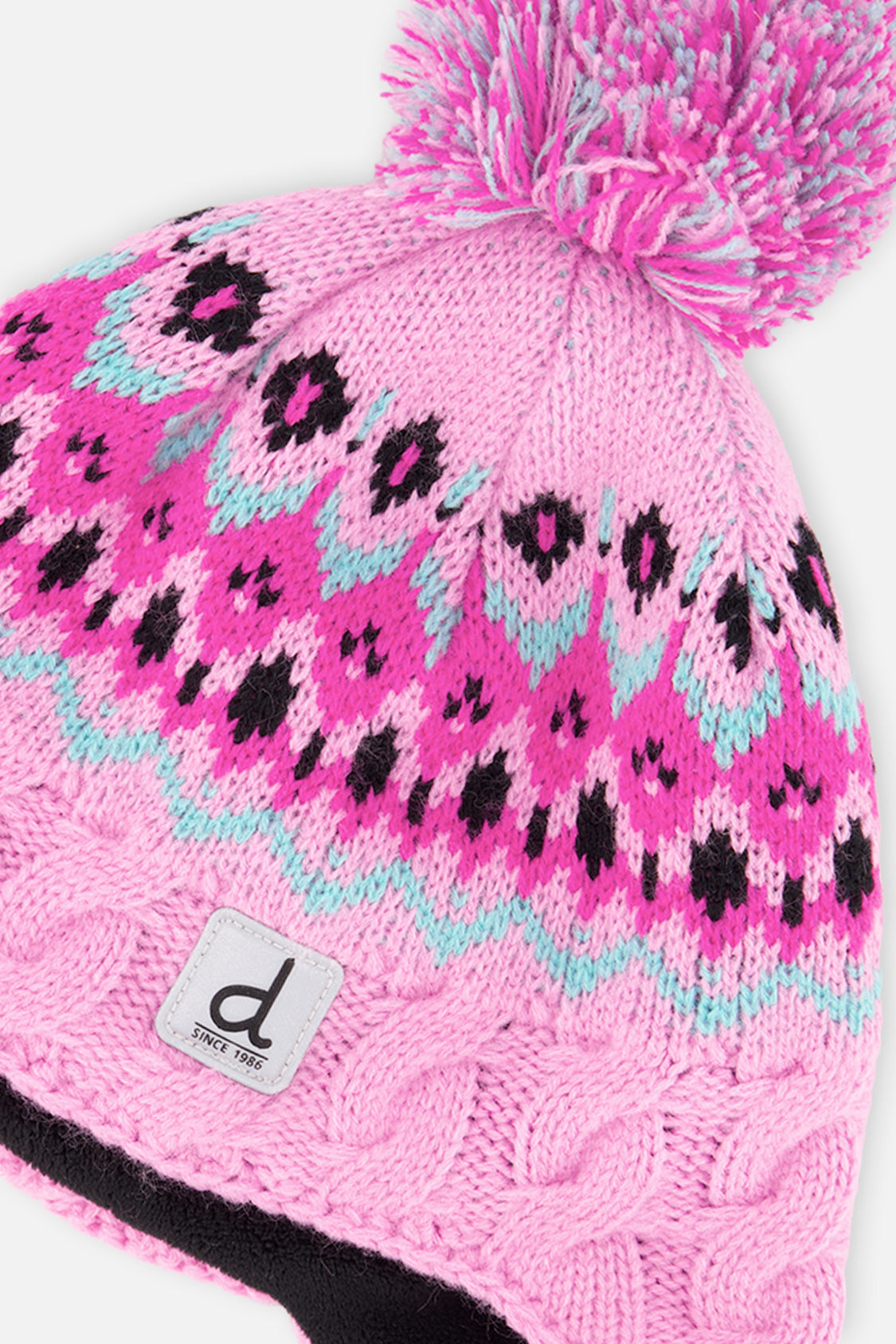 Winter Peruvian Knit Hat With Pompom Mint Green, Light Blue And Pinkish Violet-2