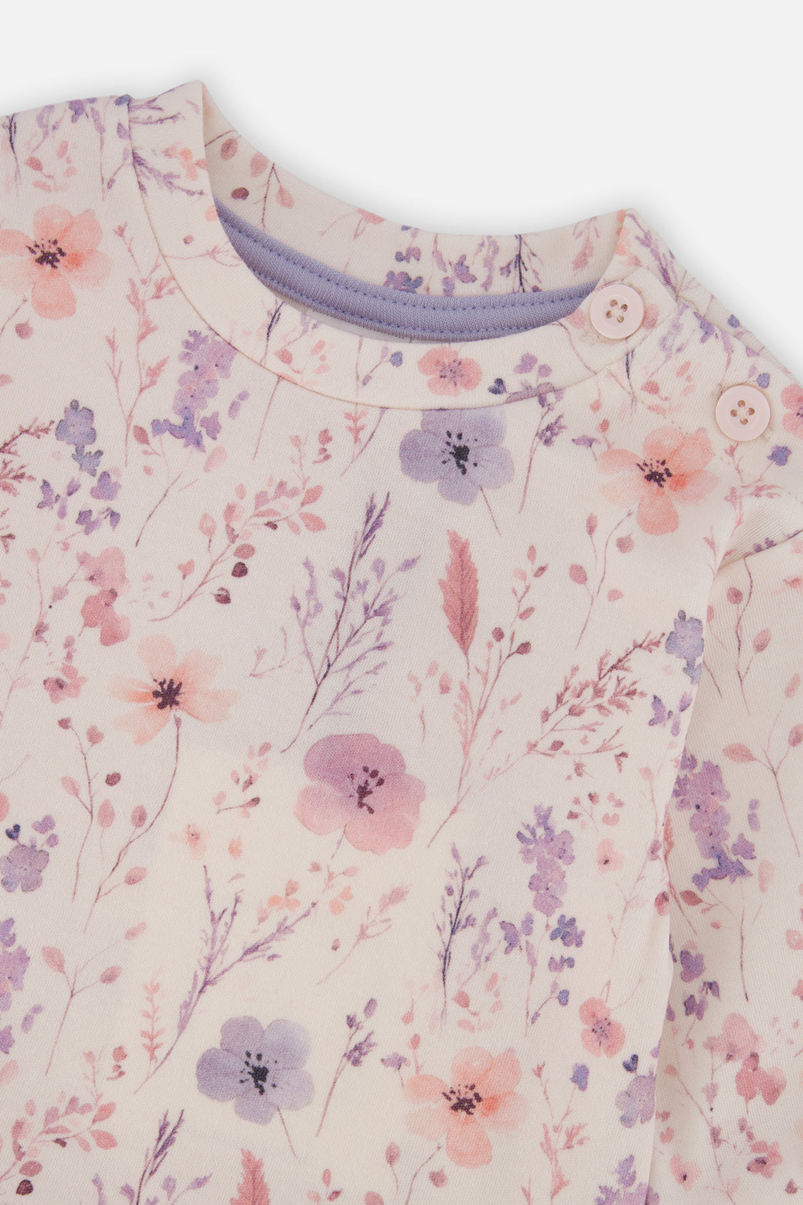 Organic Cotton Pants And Top Set Pink Printed Flowers-3