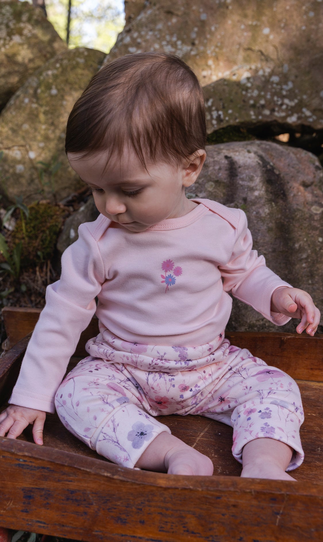 Organic Cotton Evolutive Pants Pink Printed Flowers-1