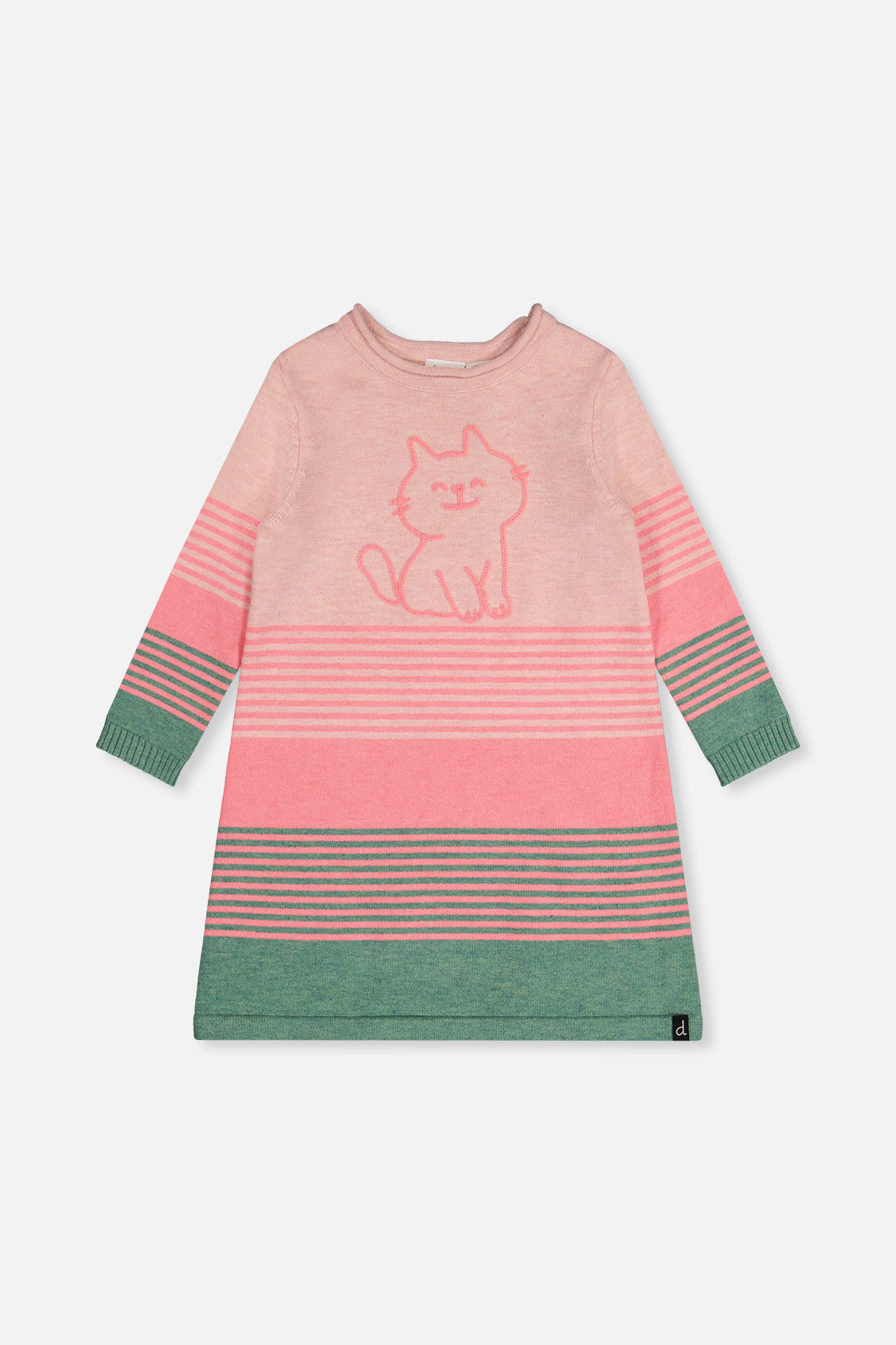 Knitted Stripe Dress Very Pale Pink And Green-0