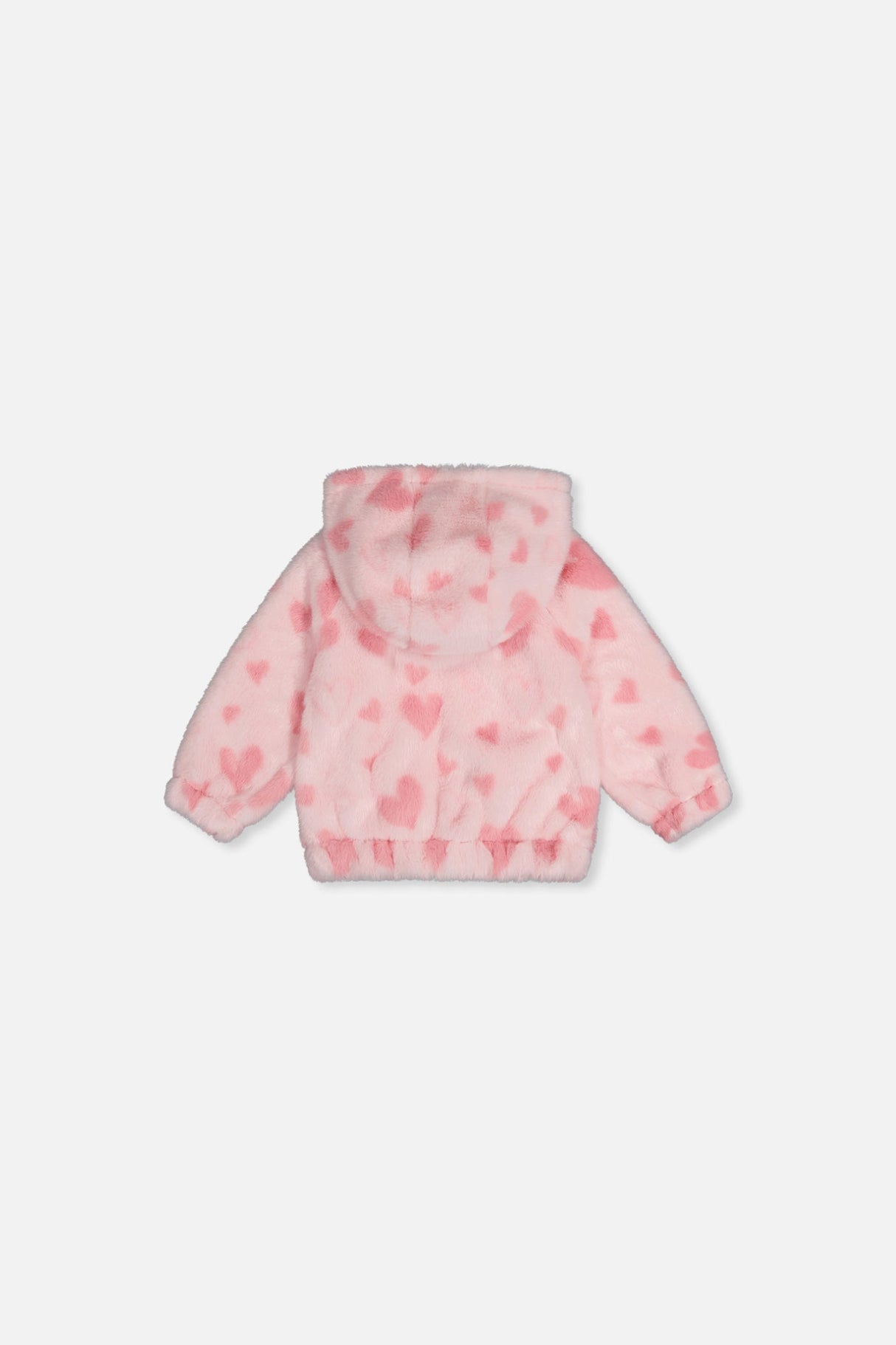 Baby Hooded Full Zip Faux Fur Jacket Pink Printed With Hearts-1