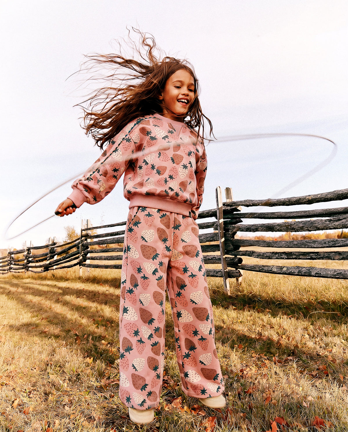 Deux par Deux Wide Leg Sweatpants Pink Strawberry Print