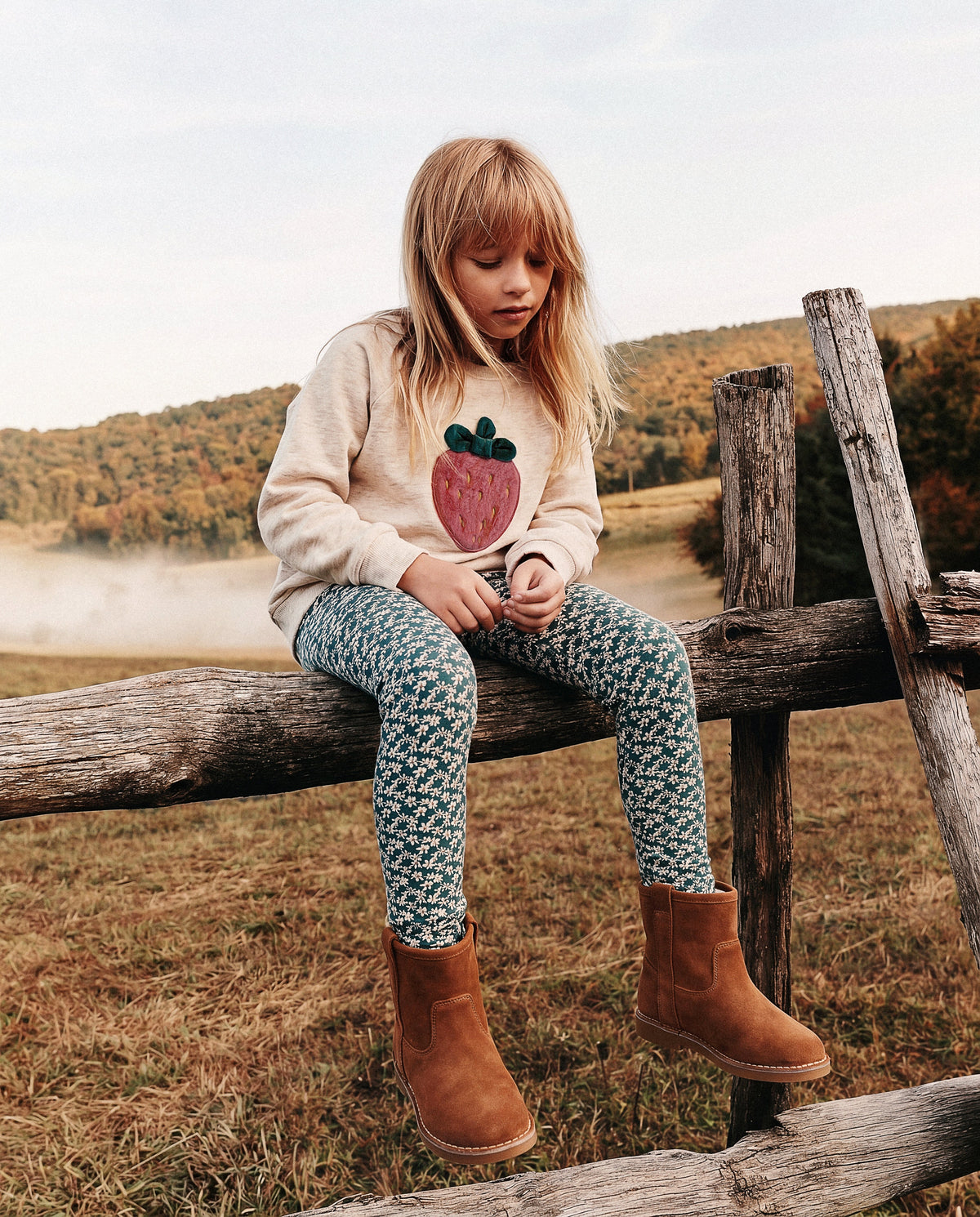 Deux par Deux Organic Cotton Leggings Green Daisy Print