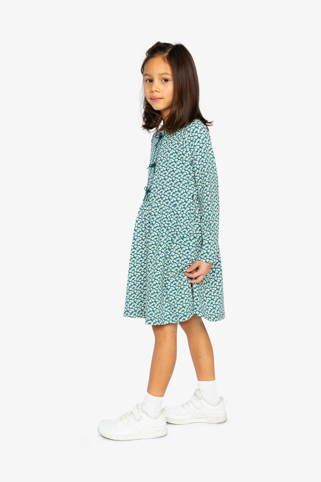 Organic Cotton Dress With Pockets Green Floral Print-2