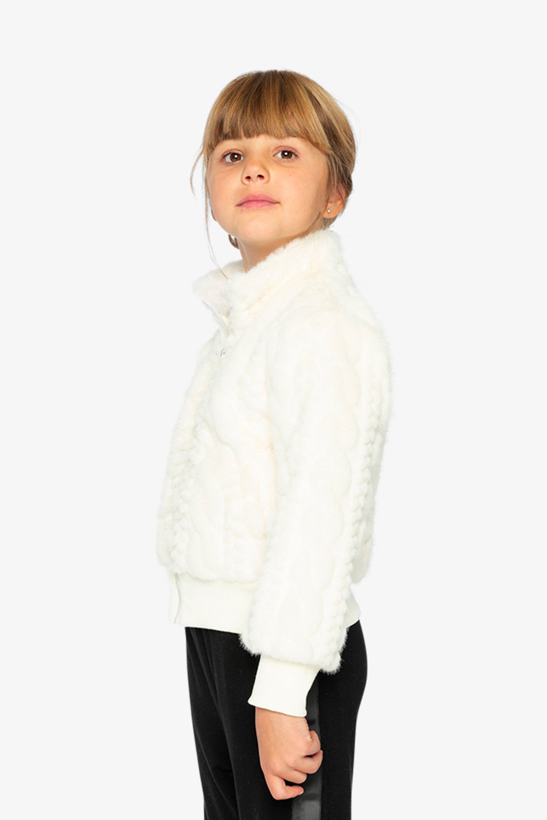 Faux Fur Jacquard Jacket Beige-3