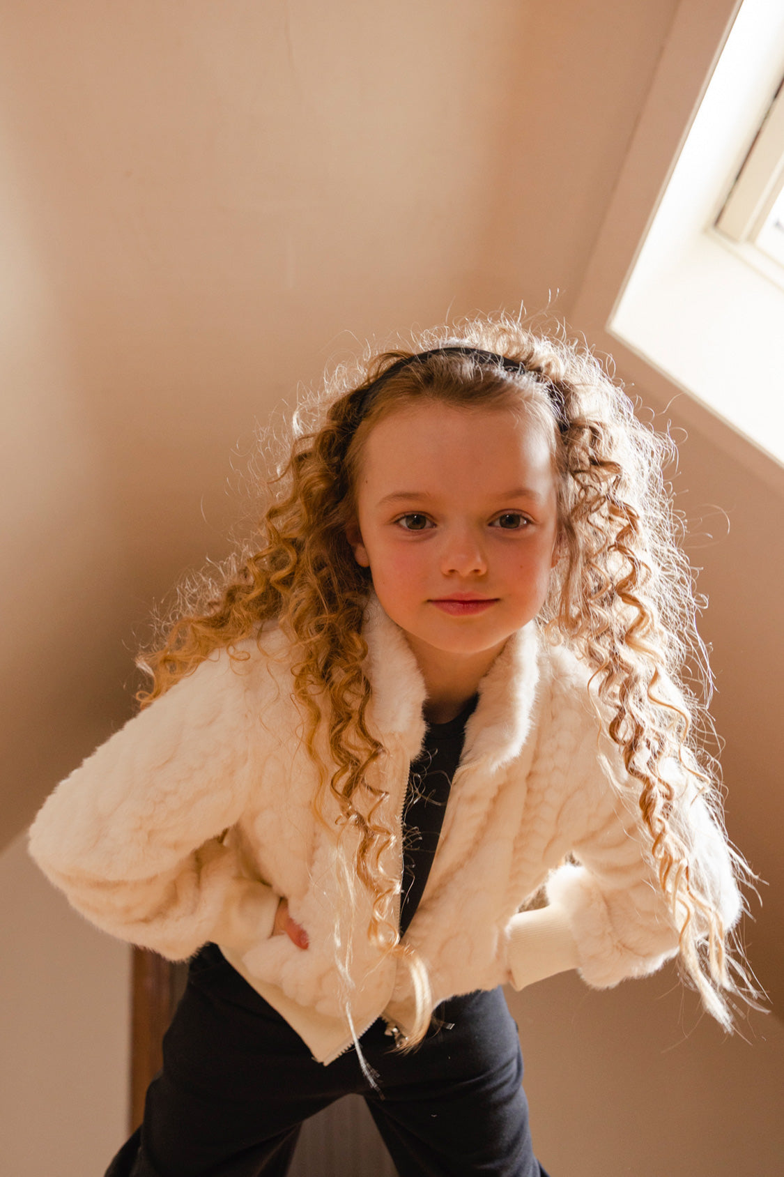 Faux Fur Jacquard Jacket Beige-1