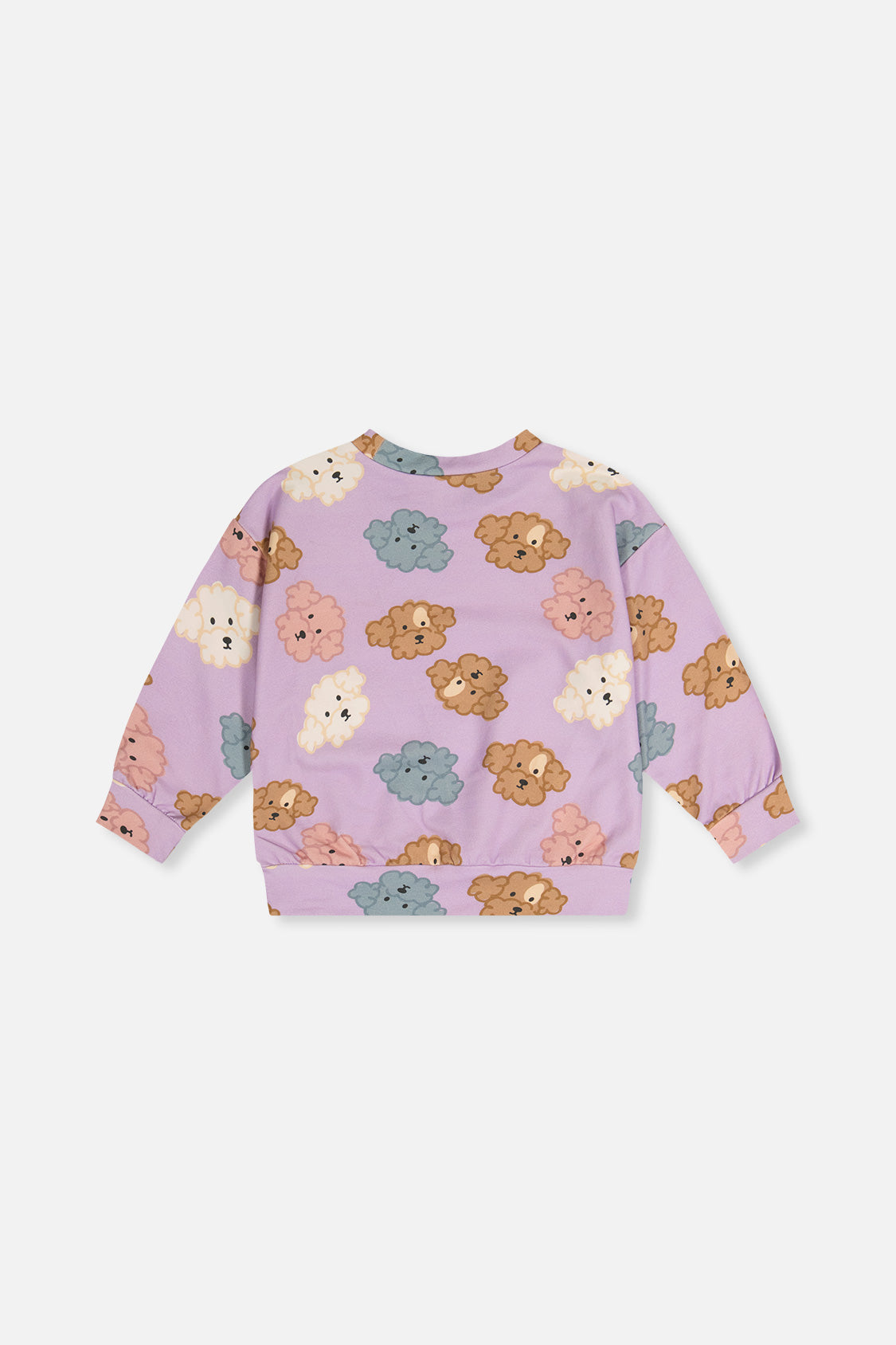 Back view of the Deux par Deux purple poodle print sweatshirt