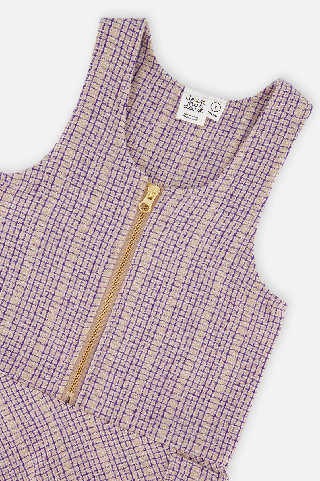 Deux par Deux girls' purple checkered pinafore jumper, additional view