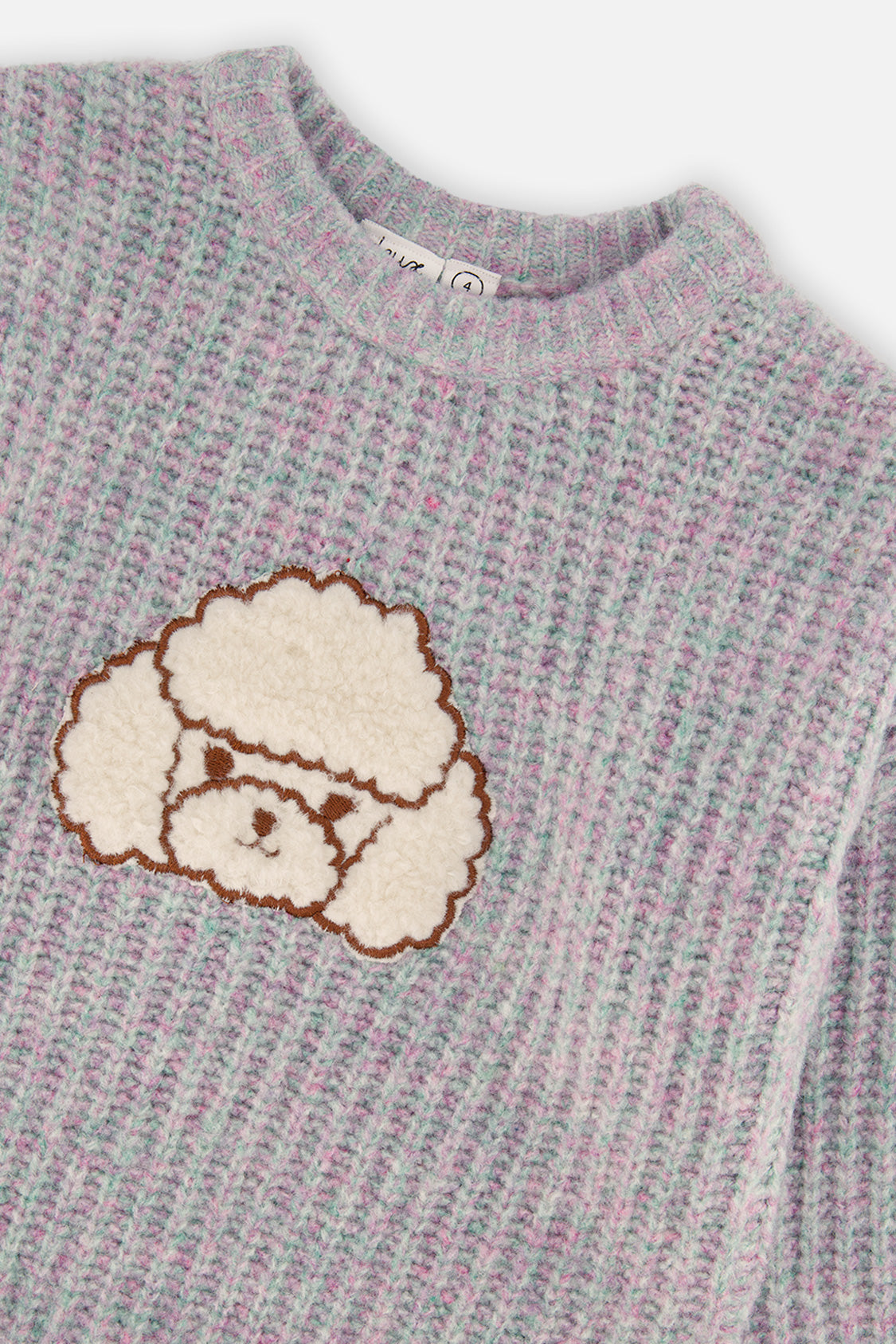 Deux par Deux pale turquoise and lilac poodle sweater, alternate view