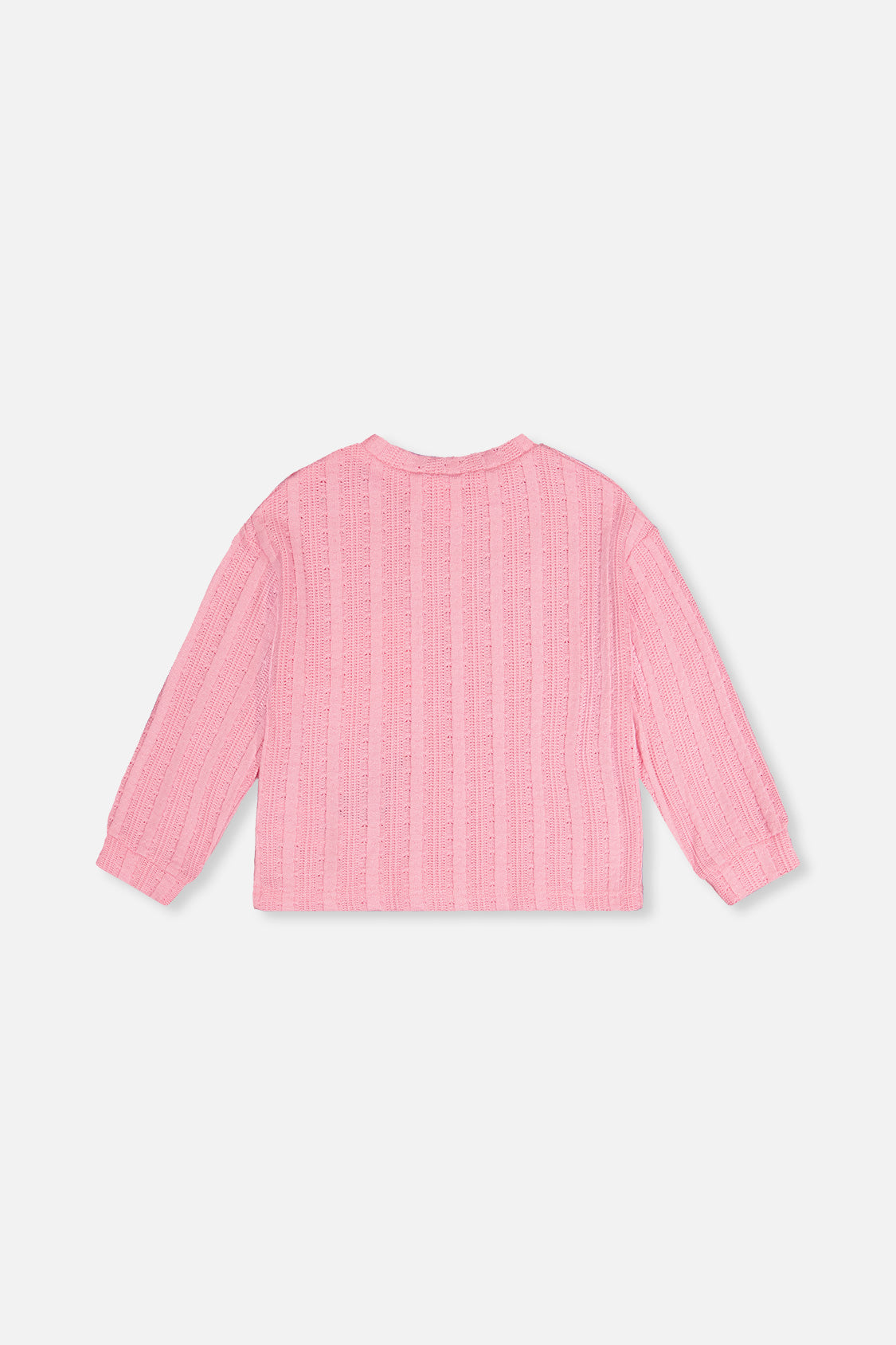 Back view of the pink knit top laid flat