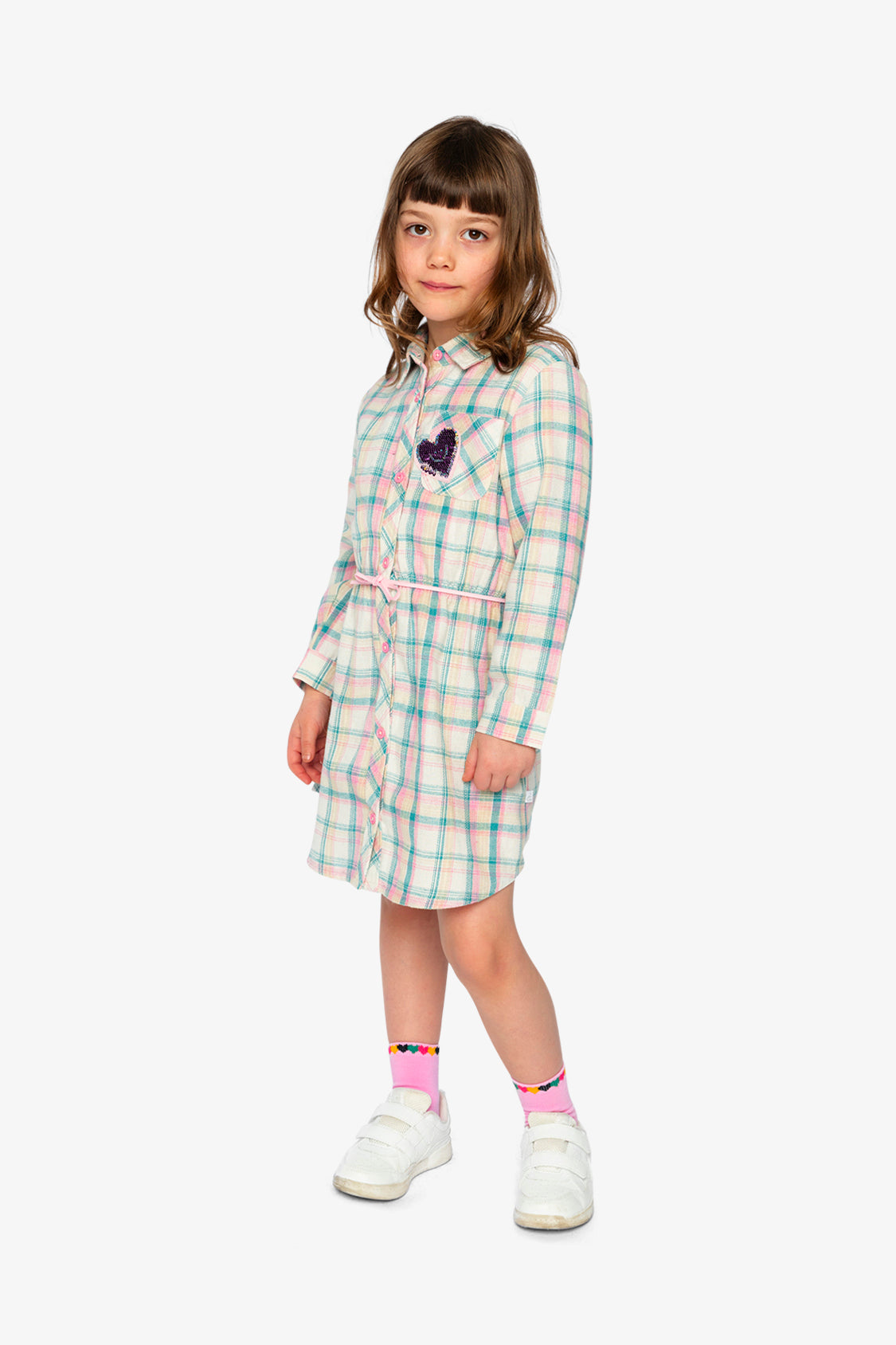 Shirt Dress With Belt Green And Pink Plaid-2
