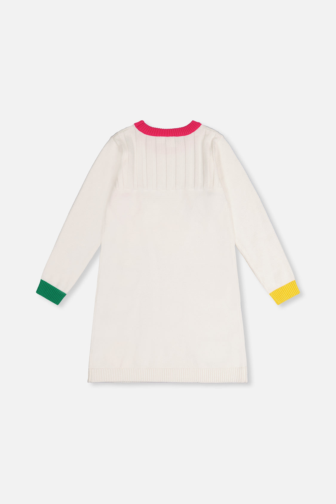 Knitted Dress With Heart Jacquard Off-White, Green And Pink-4