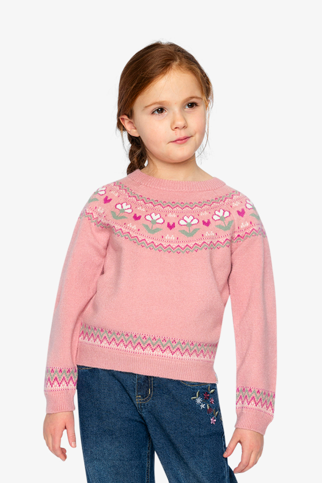 Sweater With Flower Jacquard Pale Dusty Pink-1